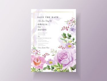 دانلود وکتور قالب دعوت عروسی گل های بنفش زیبا