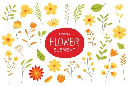 دانلود وکتور گل و برگ در فصل بهار عناصر طرح ساده با مجموعه گل های بهاری