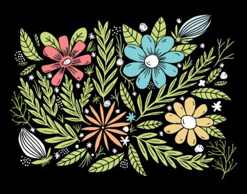 دانلود وکتور مجموعه ای رنگارنگ از گل های دستی و گیاه شناسی