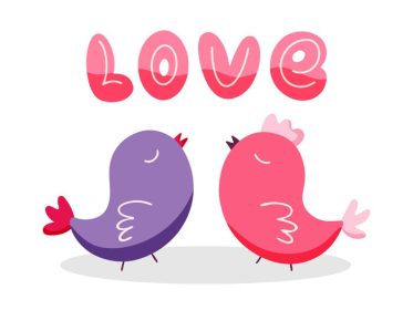 دانلود وکتور مفهوم روز ولنتاین با پرندگان زیبا و کتیبه