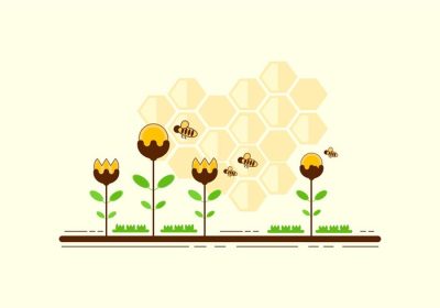 دانلود وکتور هورنت کارتونی با گل و با پس زمینه لانه زنبوری