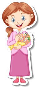 دانلود وکتور شخصیت کارتونی دختری که دسته گل در دست دارد