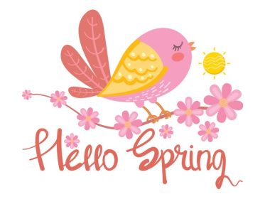 دانلود وکتور تصویر کارت پرنده ناز با گل و برگ سلام بهار