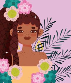 دانلود تصویر وکتور زن جوان آفریقایی آمریکایی با گل