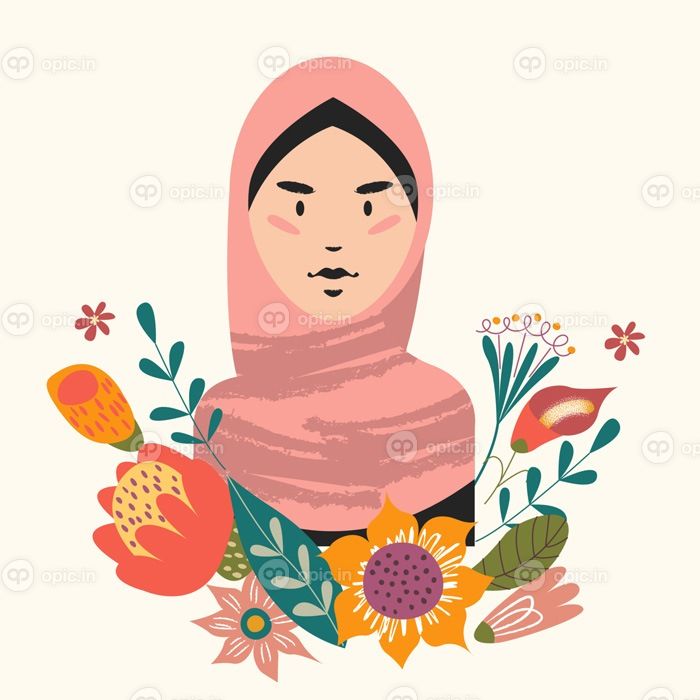 دانلود وکتور پرتره زن با گل وکتور
