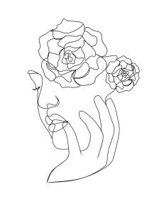 دانلود وکتور صورت زنان با گل نقاشی یک خطی صورت زنان و