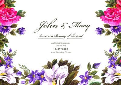دانلود وکتور کارت قاب گل های تزئینی عروسی به سبک آبرنگ رنگارنگ