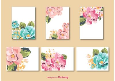 دانلود مجموعه وکتور قالب وکتور گل برای کارت و دعوتنامه گل های نقاشی شده زیبا