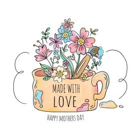 دانلود وکتور آبرنگ لیوان زیبا با گل برای استفاده در روز مادر