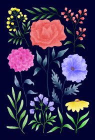 دانلود وکتور مجموعه ای از گل های نقاشی شده با آبرنگ برای انواع کارت و کارت پستال