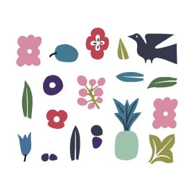 دانلود وکتور وکتور اسکاندیناوی هنر گیاه شناسی گل های تخت برگ و
