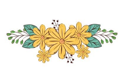 دانلود وکتور گل ناز رنگ زرد با شاخه ها و برگ جدا شده آیکون طراحی تصویر برداری