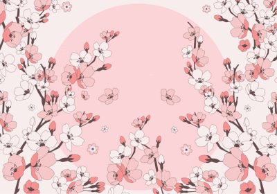 دانلود وکتور تصاویر شکوفه های گیلاس با قاب دایره ای شکل می توانید قالب طرح کار خود را بسازید