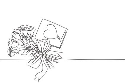 دانلود وکتور طرح یک خط ممتد گل رز عاشقانه زیبای تازه