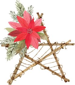 دانلود وکتور دکور کریسمس ستاره از شاخه ها با گل زمستانی قرمز