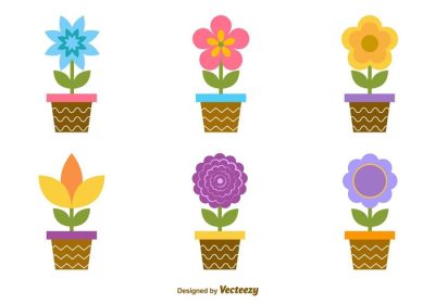 دانلود مجموعه وکتور گلدان ساده کارتونی برای کارت یا دعوت