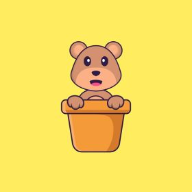 دانلود وکتور خرس ناز در یک گلدان گل مفهوم کارتونی حیوانات جدا شده می تواند برای کارت دعوت کارت پستال تی شرت یا سبک کارتونی تخت طلسم استفاده شود