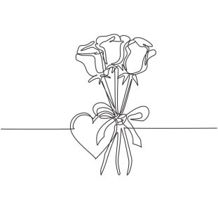 دانلود وکتور طرح تک خطی دسته گل های رز زیبا