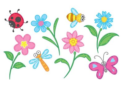 دانلود وکتور طرح زیبا وکتور کارتونی گل و حشره
