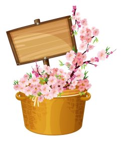 دانلود وکتور تابلوی چوبی با تصویر شکوفه های گیلاس