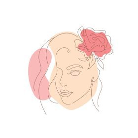 دانلود وکتور صورت انتزاعی زن جوان با تصویر خطی گل