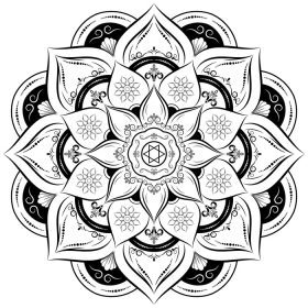 دانلود وکتور گل دایره ماندالا با پرنعمت سیاه و سفید به سبک گل