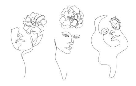 دانلود وکتور وکتور نقاشی خطی صورت های زن با گل