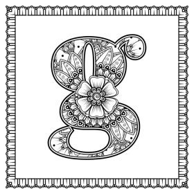 دانلود وکتور حرف g ساخته شده از گل در کتاب رنگ آمیزی به سبک mehndi