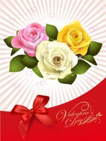 دانلود طرح وکتور کارت پستال تبریک روز ولنتاین با گل رز روی وکتور پس زمینه انتزاعی