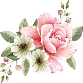 دانلود وکتور دسته گل با گل های رز و سفید و وکتور برگ سبز