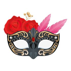 دانلود وکتور ماسک زیبا با پر و گل رز
