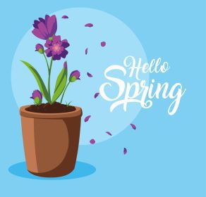 دانلود وکتور کارت سلام بهار با گل های زیبا در گلدان