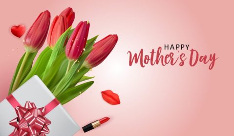 دانلود وکتور پس زمینه مادر خوشحال روز با گل لاله واقع بینانه