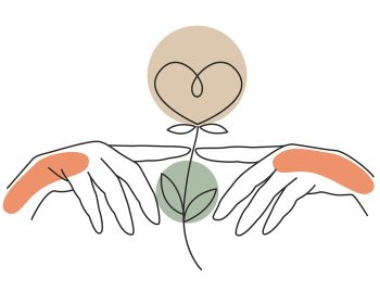 دانلود وکتور دو دست لمس انگشتان و یک گل به صورت هنر خط قلب