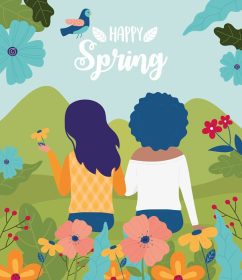 دانلود وکتور پوستر جشن شاد بهار با وکتور زنان و گل
