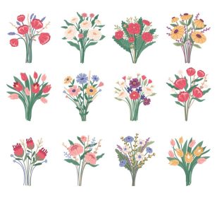 دانلود وکتور دسته گل مجموعه ای از گل های بهاری درخشان گل های وحشی