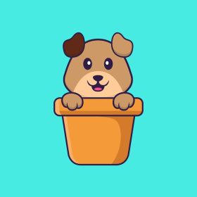 دانلود وکتور سگ ناز در یک گلدان گل مفهوم کارتونی حیوانات جدا شده می تواند برای کارت دعوت کارت پستال تی شرت یا سبک کارتونی تخت طلسم استفاده شود