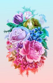 دانلود وکتور تصویری از یک دسته گل از گل های رز و برگ های رنگارنگ در طرح وینتیج