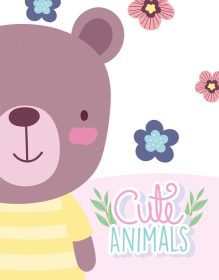 دانلود وکتور خرس عروسکی زیبا با گل و حروف وکتور الگوی تصویری کارت