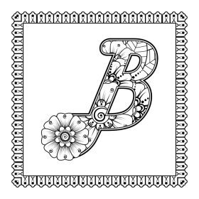 دانلود وکتور حرف b ساخته شده از گل در کتاب رنگ آمیزی به سبک mehndi