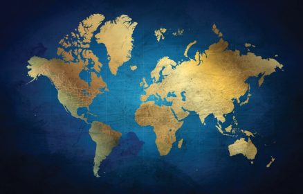 دانلود وکتور پس زمینه نقشه جهان به رنگ آبی سرمه ای و طلایی
