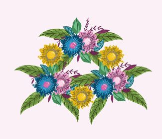 دانلود وکتور دسته گل طرح نقاشی تزئین برگ های گل طبیعی