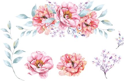 دانلود وکتور دسته گل گل صد تومانی نقاشی شده با آبرنگ گلدار