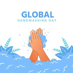 دانلود وکتور روز جهانی دست شویی دستان شاد و گل در کنار