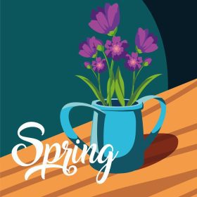 دانلود وکتور کارت بهاری با گل های زیبا در گلدان