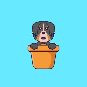 دانلود وکتور سگ ناز در یک گلدان گل مفهوم کارتونی حیوانات جدا شده می تواند برای کارت دعوت کارت پستال تی شرت یا سبک کارتونی تخت طلسم استفاده شود