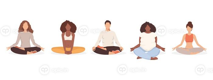 دانلود وکتور گروه افرادی که با هم یوگا می کنند مرد و زن نشسته اند