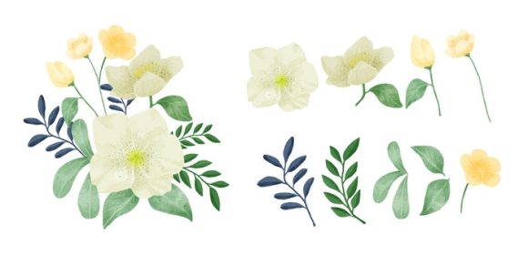 دانلود وکتور مجموعه ای از گل های نقاشی شده با آبرنگ