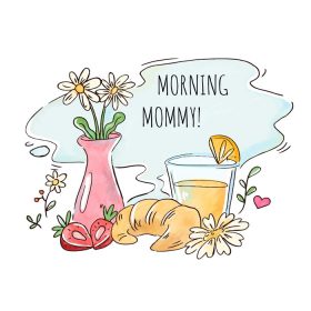 دانلود وکتور آبرنگ صبحانه صبحانه برای استفاده در روز مادر
