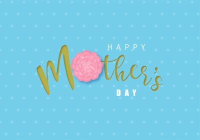 دانلود وکتور خوشنویسی خلاقانه روز مادر مبارک با گل به سبک برش کاغذی روی الگوی نقطه آبی طرح هنر دیجیتال کاردستی کاغذ برای کارت پستال پس زمینه پوستر بنر